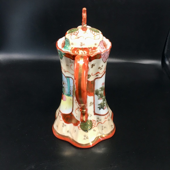 Antique Kutani Hand Painted Asian Floral Japanese CeramicTeapot Signed Meiji - Picture 4 of 9